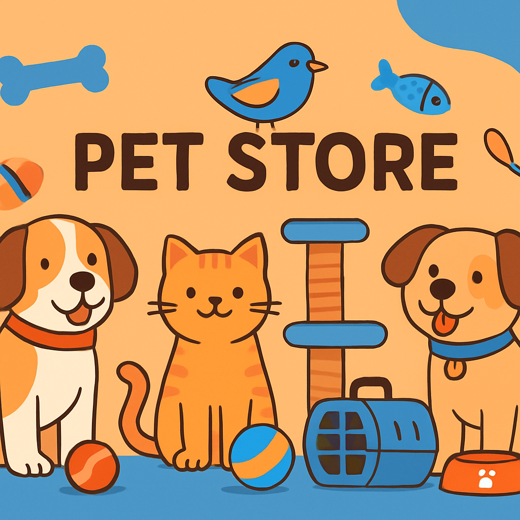 Happy pets with supplies